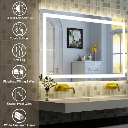 XRAMFY 48''X32'' LED Bathroom Mirror, Wall Mirror - Image 4