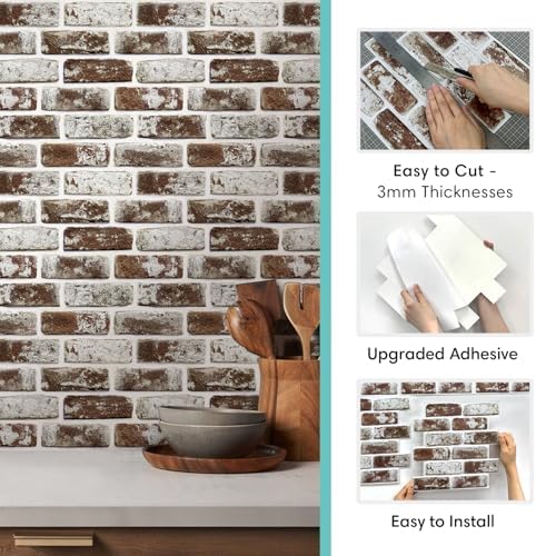 Commomy Faux Brick Panels Peel and Stick Wall Stickers 10 Pcs 11.8" x 11.8" - Image 5