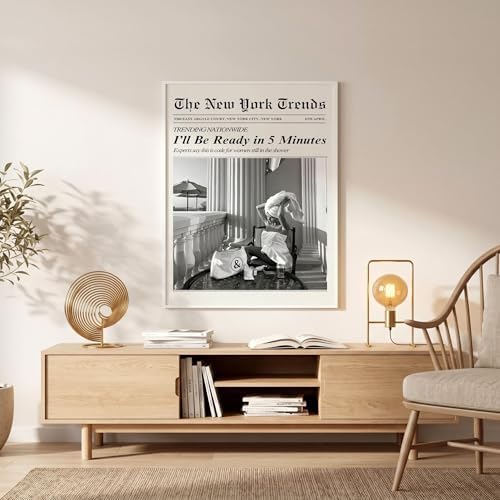 Trendy Newspaper Wall Art 8x10in White Framed Vintage Black and White Aesthetic - Image 2