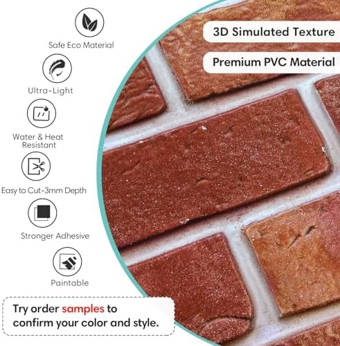 Commomy Peel and Stick Faux Brick 3D Wall Panels 12 pcs of 22.8" x 11.8" - Image 4