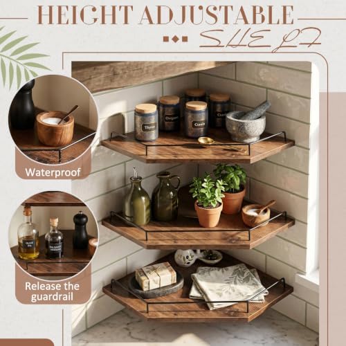Novabright Corner Floating Shelf Set of 3 Rustic Brown Wood 12 Inches - Image 3