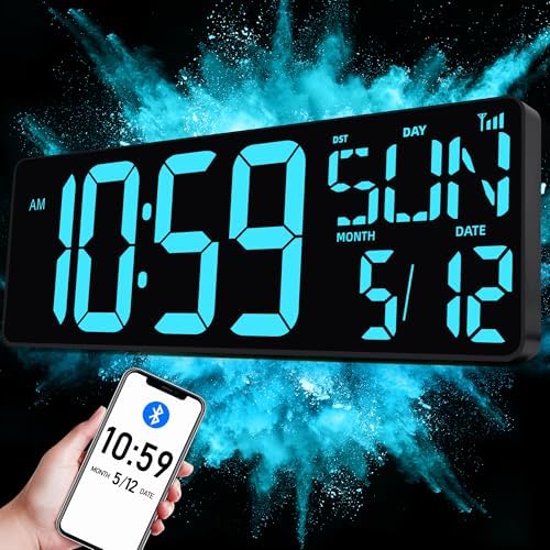 TXL 17.2" Large Digital Wall Clock Bluetooth Sync Time, LED Wall Clock by TXL