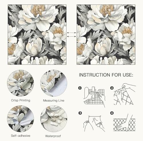 Safiyya Peel and Stick Wallpaper Black and White Floral Contact Paper Peel and - Image 5