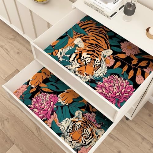 BOKEBEVE Tiger Floral Wallpaper Peel and Stick Vintage Orange 17.5 x 78.5In - Image 2
