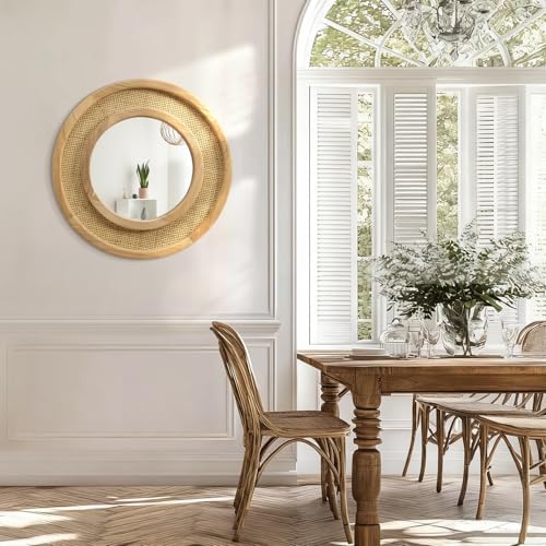 JJUUYOU Wooden Mirror Circle Mirrors - Image 5