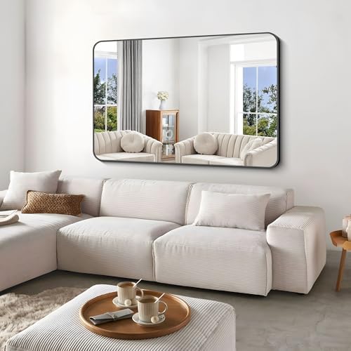BONEWEI Black Bathroom Mirror, 60x40 inch Wall Mirror - Image 6
