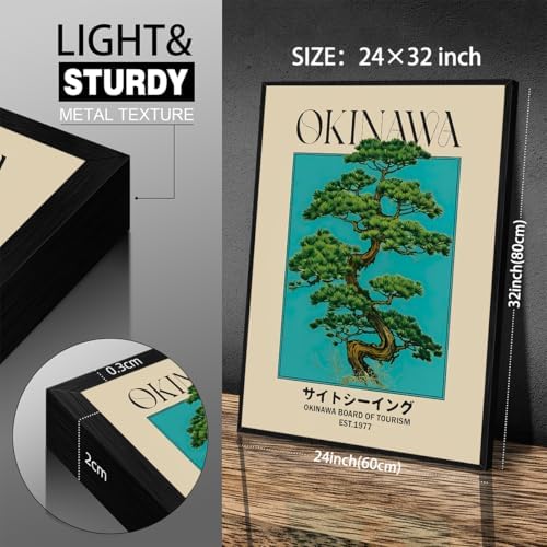 Black Framed Canvas Wall Art Posters Japanese Okinawa Prints Retro Japanese - Image 2