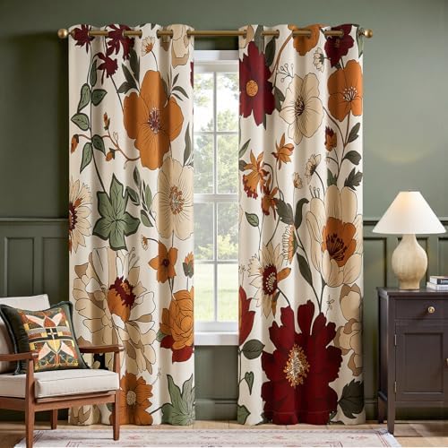 jinchan Beige Boho Floral Blackout Curtains 90 Inch Grommet 2 Panels by JINCHAN