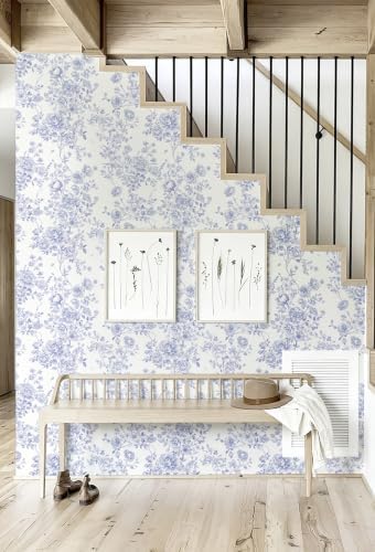 Blue Floral Peel and Stick Wallpaper - Image 4