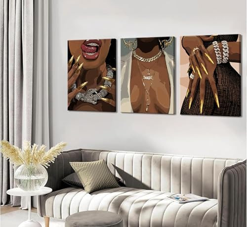 3 Pcs Afro Black Woman Canvas Wall Art African American Men Black Pictures Wall - Image 2