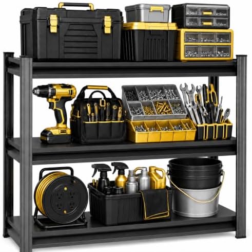 Garage Shelving, 1800 LBS Heavy Duty Metal Storage Shelves, 3-Tier Adjustable by BEESTMUEBLE
