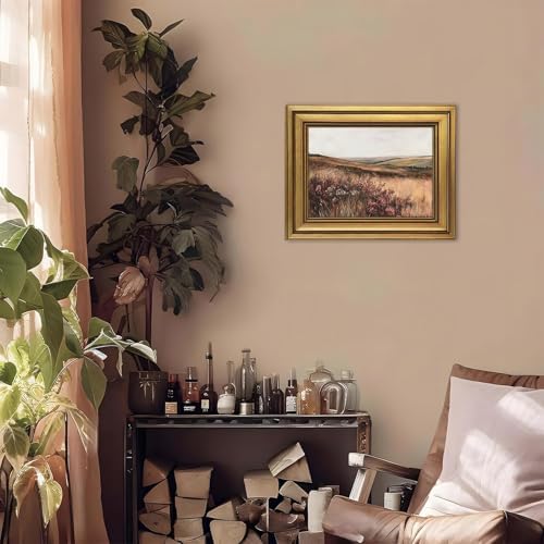 KBKBART Gold Framed Canvas Wall Art, Moody Maroon Wildflower Scenery Prints - Image 6