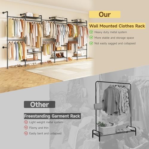 ONBRILL H6 Wall Mounted Closet System, Industrial Pipe Clothes Rack - Image 6