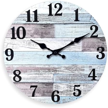 XNM Blue Wood Wall Clocks Battery Operated 14 Inch by XNMwallclock