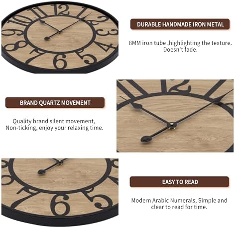 LEIKE Large Wall Clocks Living Room Decor, Non Ticking Silent, Battery Operated - Image 3