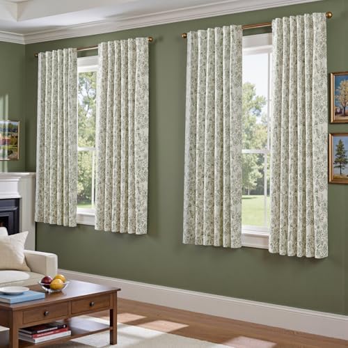 jinchan Green Floral Blackout Curtains 63 Inch Farmhouse Back Tab 2 Panels - Image 5