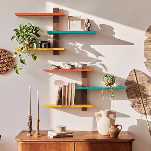 Pinkunn 2 Pack Floating Wall Shelf Mid Century Decor, Mid Century, 3 Tier - Image 2