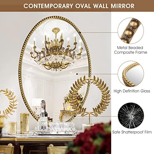 Oval Wall Mirror for Bathroom, Large Hanging Vanity Mirror for Bedroom - Image 2