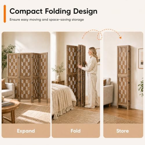 GIANTEX 4 Panel Folding Room Divider, Wood Privacy Screen - Image 5