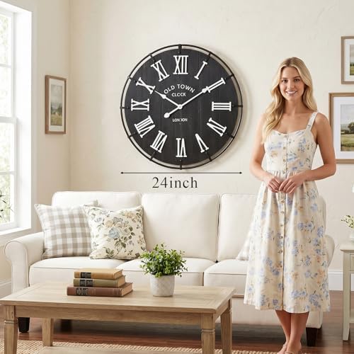 EMAX HOME 24 Inch Vintage London Style Wall Clock, Rustic Metal Frame, Silent - Image 3