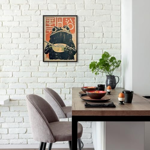 Black Framed Canvas Wall Art Posters Vintage Japanese Frog Prints Funny Frog - Image 5