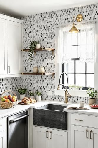 Safiyya Peel and Stick Wallpaper Black and White 17.3in×78.7in Dots Contact - Image 4