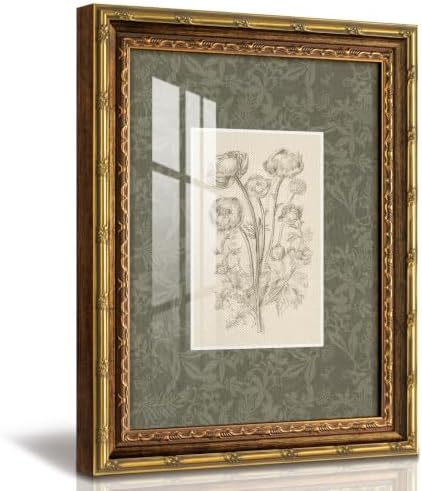 InSimSea Vintage Floral Wall Art, Sketch Sage Green Botanical Canvas Print by InSimSeaArt