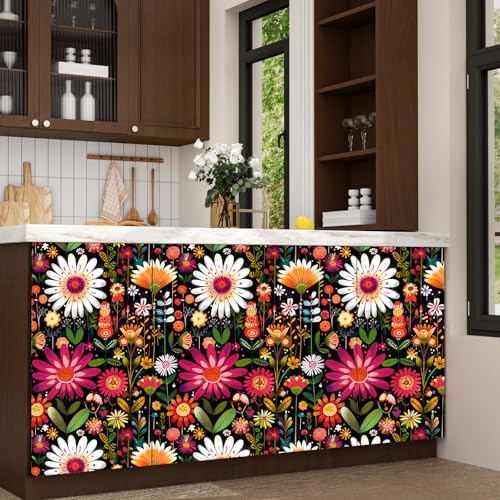BOKEBEVE Floral Wallpaper Peel and Stick Boho Pink Colorful 17.5 x 393.5In - Image 6