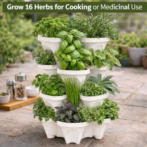 Vertical Garden Planter 4 Tier Stackable System 16 Plants, Space Saving Herb - Image 3