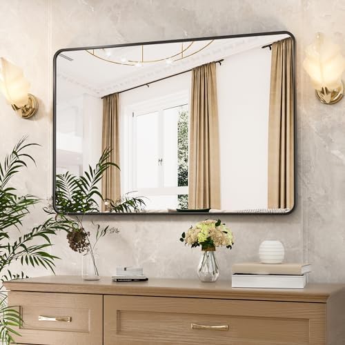 Antok 40x30 Black Metal Framed Bathroom Mirror, Wall Mirror - Image 6