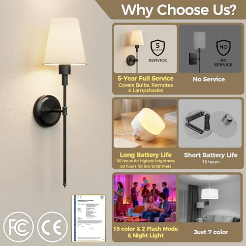 Battery Operated Wall Sconce: Set of 2 Wireless Wall Light 12000mAh - Image 6