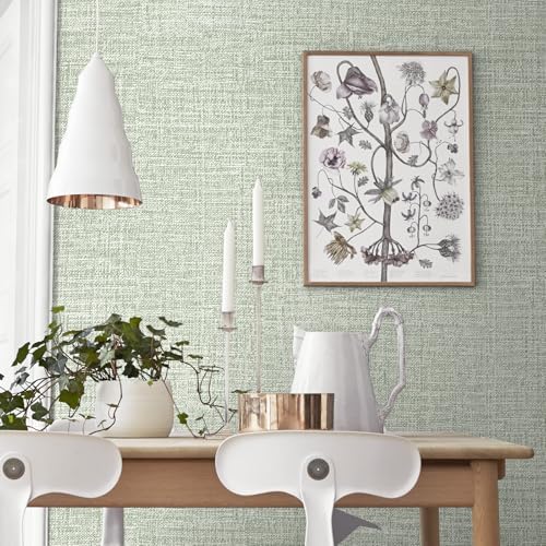 Green Grasscloth Peel and Stick Wallpaper 17.3"x1200" Faux Linen Textured - Image 4