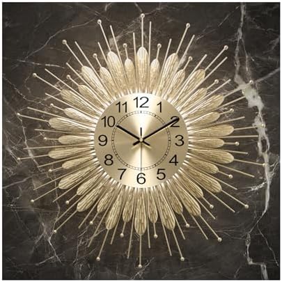 Gold Wall Clock 23 Inch Sunburst, Mid Century Decorative Wall Clocks by HEBOIXHOMEDECOR