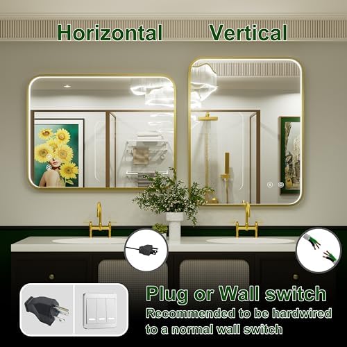 28"x36" Gold LED Bathroom Mirror - Image 6