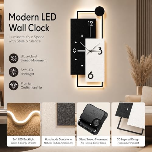 YHTCSXMD 3D LED Wall Art with Silent Clock, Modern Sandstone Wall Decor - Image 3
