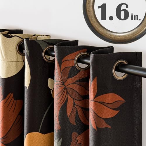 jinchan Black Boho Floral Blackout Curtains 84 Inch Grommet 4 Panels - Image 6
