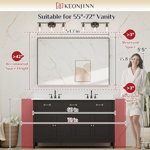 Keonjinn 55x36 Inch Gold Bathroom Mirror - Image 2