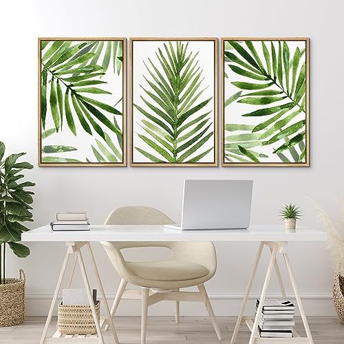 MUDECOR Framed Canvas Print Wall Art Green Tropical Palm Leaf Prints, - Image 4