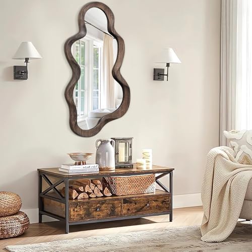 Asymmetrical Mirror, Wall Brown Irregular Wood Frame Wall Decorative Mirror - Image 6