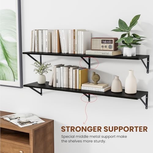 Heimlove 48W x 12D Deep Floating Shelves Set of 2 Black - Image 4