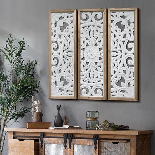XIAOAIKA Vintage Farmhouse Carved Floral Wood Wall Art Panels - Image 6
