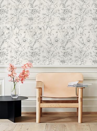 Hopepak 17.3''x394'' Black and Cream White Floral Wallpaper Peel and Stick Wall - Image 3