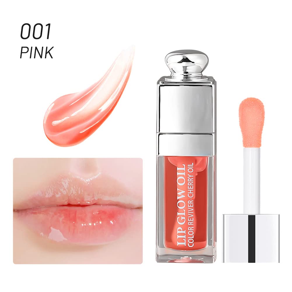 Hydrating/Moisturizing Lip Glow Oil Gloss Transparent Toot Lip Oil Tinted Non-Sticky Nourishing Long Lasting Repairing Lightening Lip Lines and Dry Lips Lip Care Products (PINK) 0.2 OZ