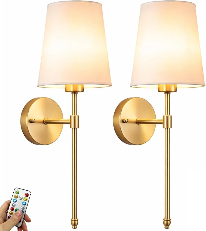 YHCDLAMP Battery Operated Wall Sconces Set of 2, Rechargeable Wireless Wall by YHCDLAMP
