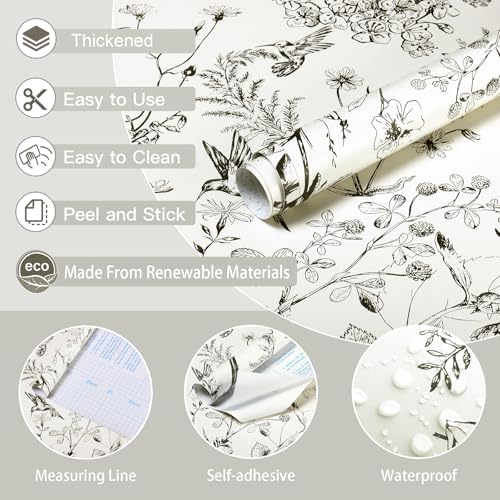 Safiyya Floral Birds Peel and Stick Wallpaper Black and White Wall Paper Peel - Image 6