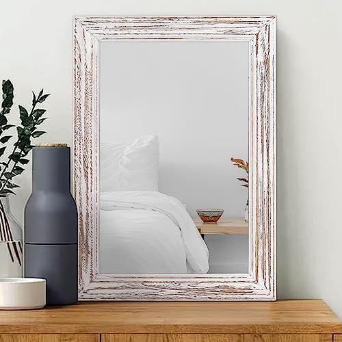Wall Mirror with Rustic Wood Frame Rectangle Hanging Mirrors by Unknown
