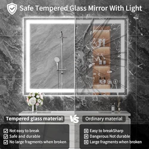 Koonmi 36x30 LED Bathroom Mirror, Shatterproof Mirror - Image 4