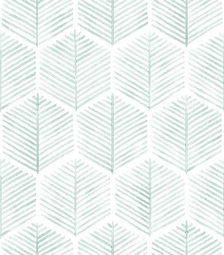 MelunMer Geometric Peel and Stick Wallpaper Boho Green White 17.3''×197'' by MelunMer