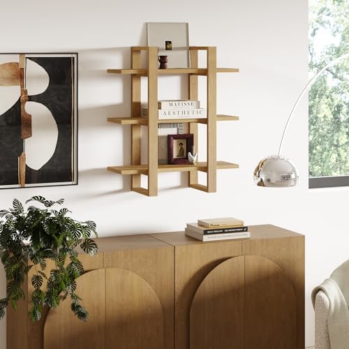 Nathan James Benji Mid Century Wall Unit Bookcase, Decorative Floating 3-Tier - Image 2