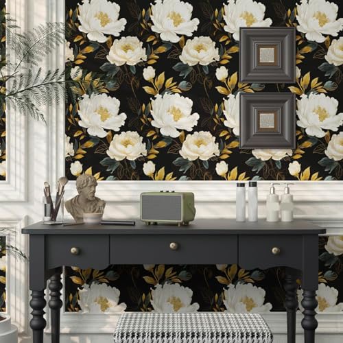 Vintage Black Peony Floral Peel and Stick Wallpaper 17.5" x 118" - Image 6